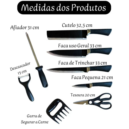 Conjunto de Facas Premium Kit Churrasco Profissional Em Inox 8 Peças - Entrega Grátis
