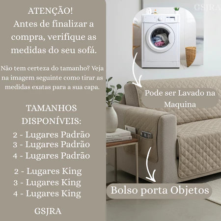 Capa Para Sofá Estilo Europeu de Face Única Impermeável Com Porta Objetos - Entrega Grátis