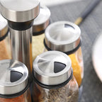 Porta Temperos e Especiarias Giratório Em Inox e Vidro Com 7 Peças Para Cozinha - Entrega Grátis