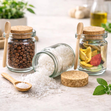 Kit Potes de Vidro 240ml com Tampa Rolha e Colher de Bambu - Entrega Grátis