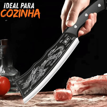 DragonBlade - Faca Cutelo do Dragão Para Churrasco Pesca Sushiman Cutelaria Preto Acompanha Bainha - Entrega Grátis