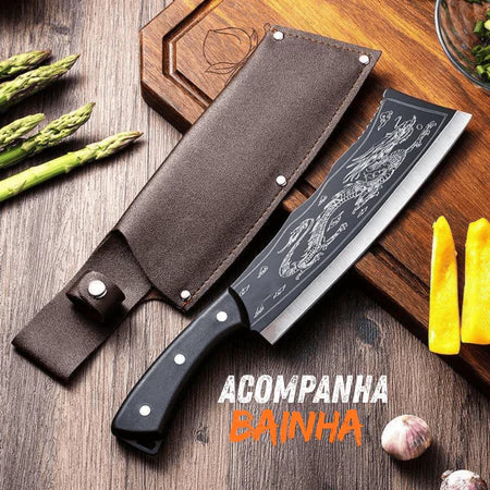 DragonBlade - Faca Cutelo do Dragão Para Churrasco Pesca Sushiman Cutelaria Preto Acompanha Bainha - Entrega Grátis