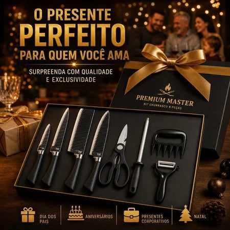 Conjunto de Facas Premium Kit Churrasco Profissional Em Inox 8 Peças - Entrega Grátis