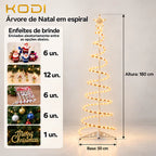 Árvore de Natal Espiral LED 1,8m Decoração Completa com Iluminação - Entrega Grátis