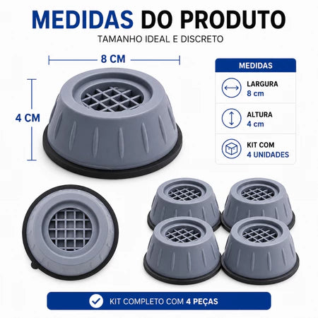 BaseSilence - Kit 4 Suporte de Pés Para Máquina de Lavar Anti Vibração Com Regulador - Entrega Grátis