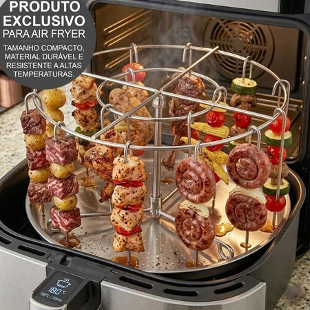 Kit Espetos Para Air Fryer de Churrasco Com Suporte Metálico - Entrega Grátis