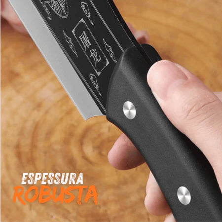 DragonBlade - Faca Cutelo do Dragão Para Churrasco Pesca Sushiman Cutelaria Preto Acompanha Bainha - Entrega Grátis