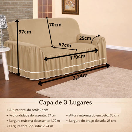 Capa de Sofá Verona 2 e 3 Lugares de MicroFibra Com Saias - Entrega Grátis