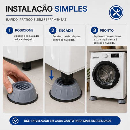BaseSilence - Kit 4 Suporte de Pés Para Máquina de Lavar Anti Vibração Com Regulador - Entrega Grátis