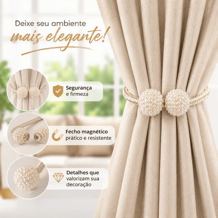 Prendedor de Cortina Com Pérolas e Imã Magnético Estilo Europeu - Entrega Grátis