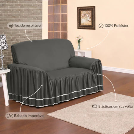 Capa de Sofá Verona 2 e 3 Lugares de MicroFibra Com Saias - Entrega Grátis