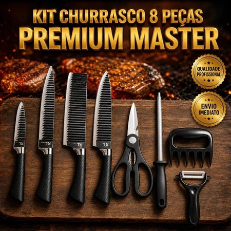 Conjunto de Facas Premium Kit Churrasco Profissional Em Inox 8 Peças - Entrega Grátis