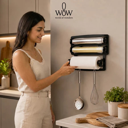 Triplex - Porta Papel Toalha Triplo Com Suporte Preto de Rolos Para Cozinha 3 em 1 - Entrega Grátis