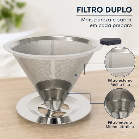 PraticCoffee - Filtro Coador de Café de Aço Inox Reutilizável - Entrega Grátis