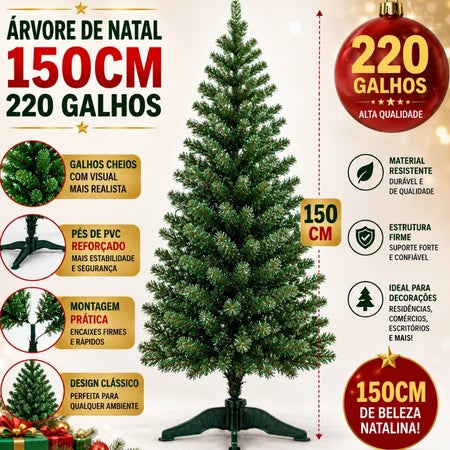 Arvore de Natal Decorada Por Completo de 1,50M com 220 Galhos + 70 Enfeites Completa Enfeitada Pinheiro Verde e Pisca Led - Entrega Grátis