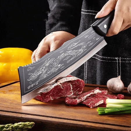 DragonBlade - Faca Cutelo do Dragão Para Churrasco Pesca Sushiman Cutelaria Preto Acompanha Bainha - Entrega Grátis