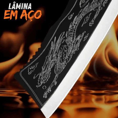 DragonBlade - Faca Cutelo do Dragão Para Churrasco Pesca Sushiman Cutelaria Preto Acompanha Bainha - Entrega Grátis