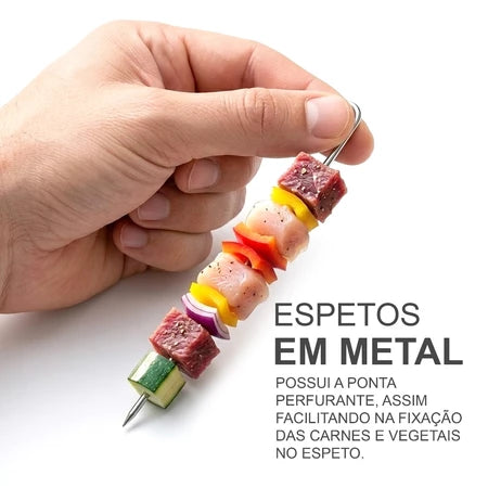 Kit Espetos Para Air Fryer de Churrasco Com Suporte Metálico - Entrega Grátis