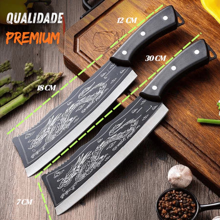 DragonBlade - Faca Cutelo do Dragão Para Churrasco Pesca Sushiman Cutelaria Preto Acompanha Bainha - Entrega Grátis
