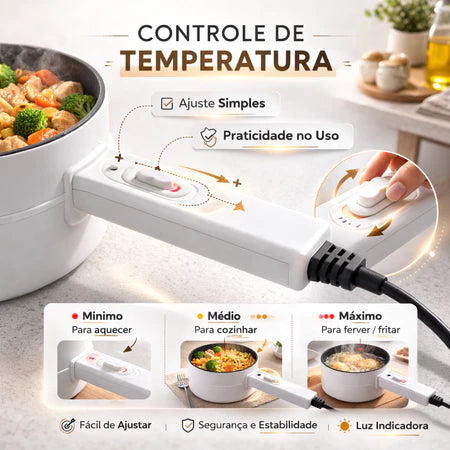 PanChef - Panela Elétrica 2 em 1 Antiaderente Cerâmica Cozinha e Frita - Entrega Grátis