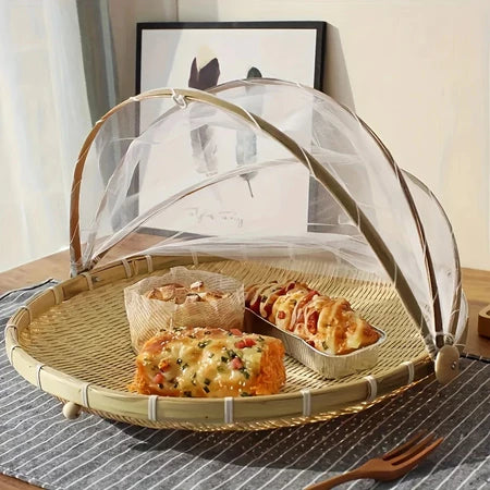 CestFresh - Cesto de Bamboo Com Cobertura de Tela Retrátil Protetor de Alimentos - Entrega Grátis