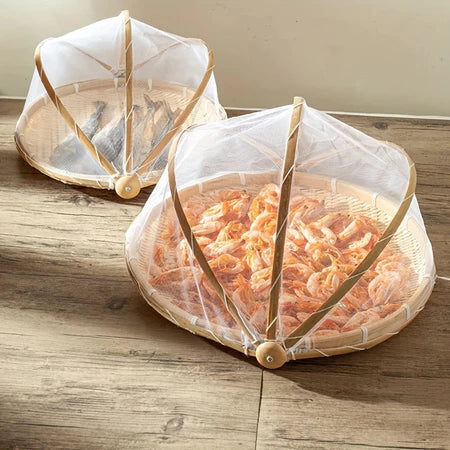 CestFresh - Cesto de Bamboo Com Cobertura de Tela Retrátil Protetor de Alimentos - Entrega Grátis