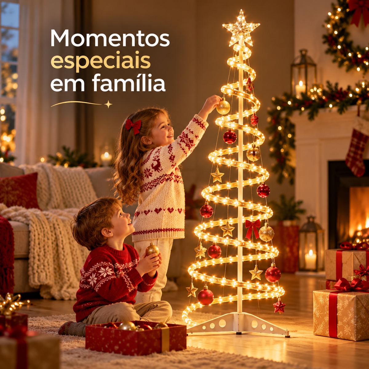Árvore de Natal Espiral LED 1,8m Decoração Completa com Iluminação - Entrega Grátis