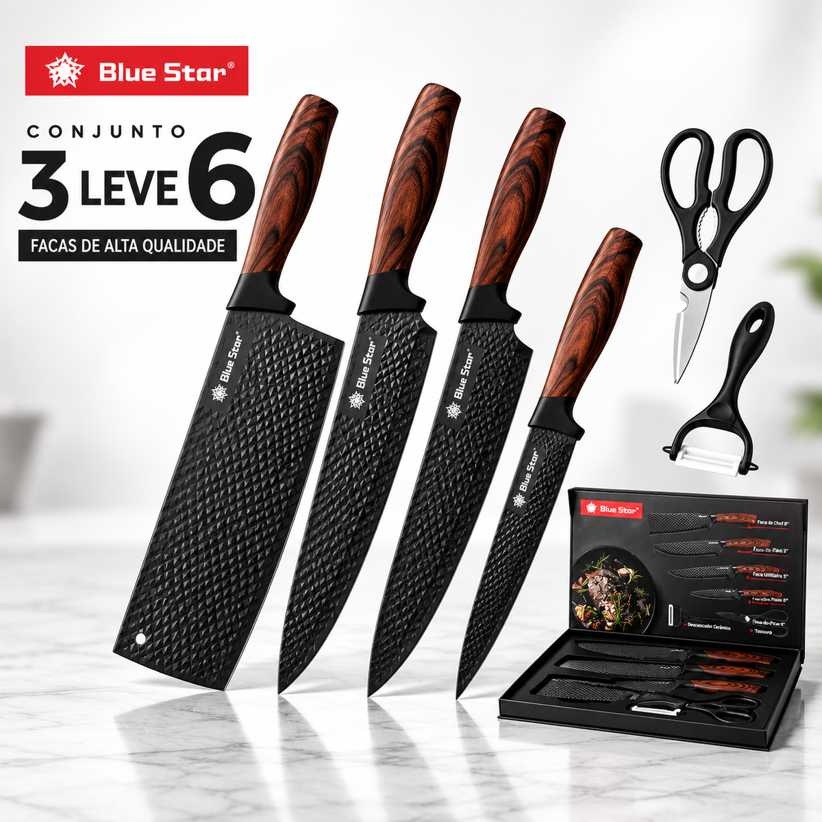 KitchenPro - Conjunto De Facas 6 Peças Premium Forjadas Para Cozinha Churrasco - Entrega Grátis