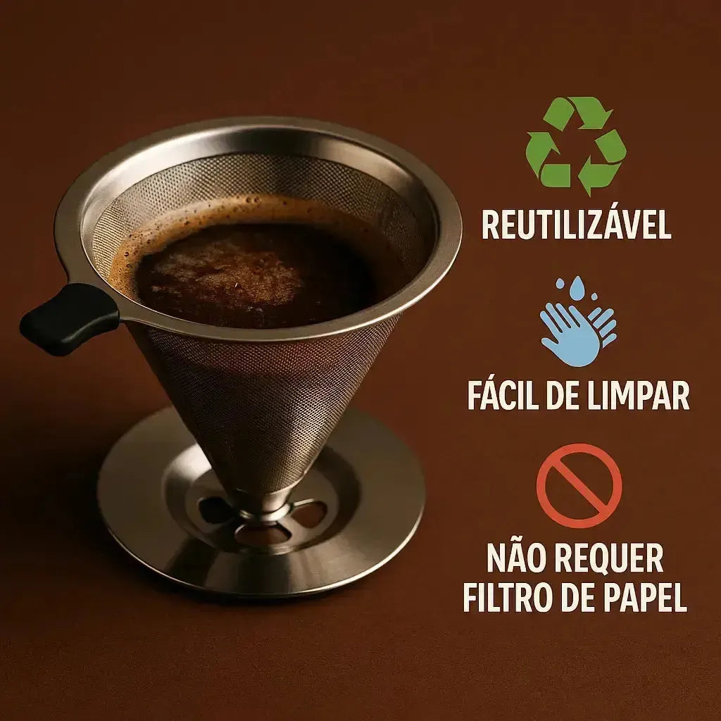 PraticCoffee - Filtro Coador de Café de Aço Inox Reutilizável - Entrega Grátis