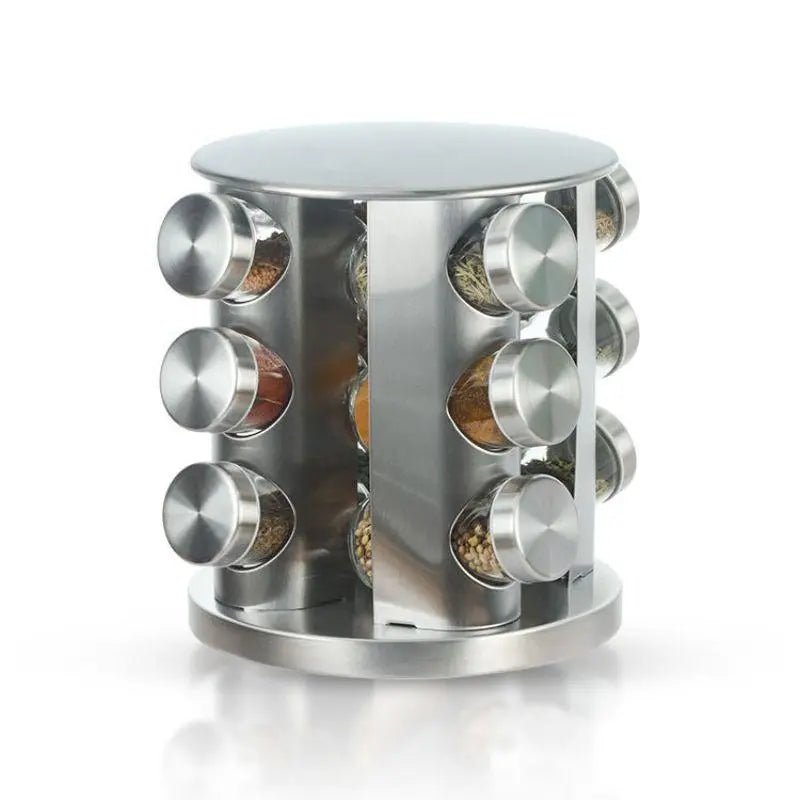 Porta Temperos e Condimentos Giratório em Inox - 12 Potes - Tia Malu