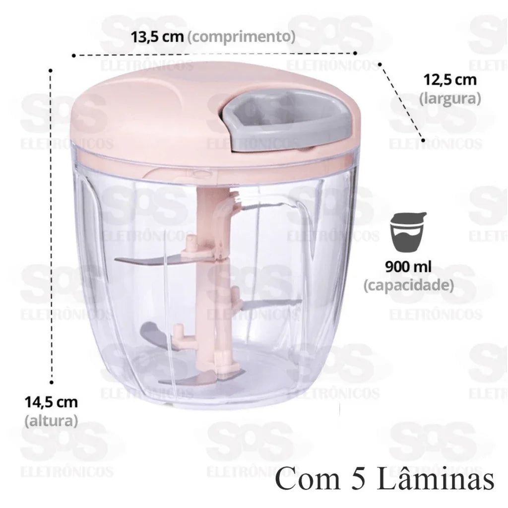 Processador Triturador Manual Grande Multiuso De Alimento 900ml Com 5 Lâminas - Tia Malu