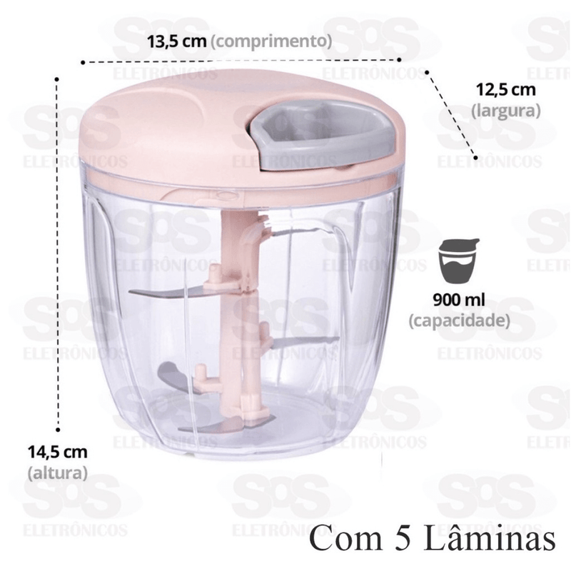 Processador Triturador Manual Grande Multiuso De Alimento 900ml Com 5 Lâminas - Tia Malu