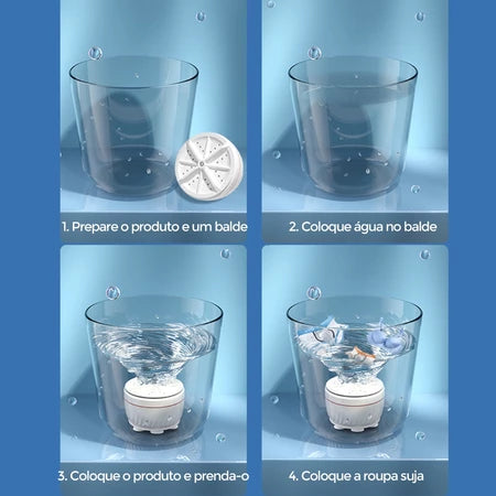 SplashClean - Mini Máquina de Lavar Roupas Panos Toalhas no Balde Portátil e Recarregável - Entrega Grátis