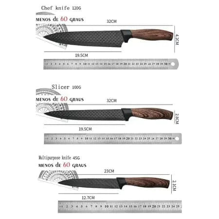 Conjunto De Facas Inox 6 Peças Antiaderente Para Cozinha