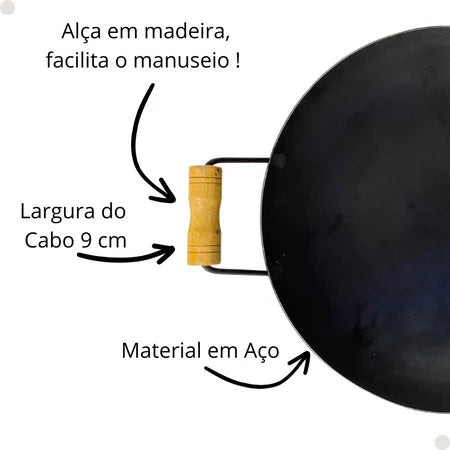 IronGrill - Discos de Arado de Aço Reforçado com Alças de Madeira - Entrega Grátis