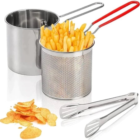 InoxFry - Fritadeira Profunda de Aço Inoxidável 1300ml Com Cesto de Fritura e Pinças Para Alimentos - Entrega Grátis