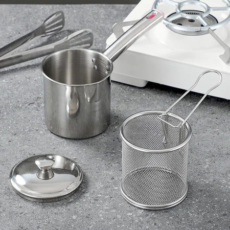 InoxFry - Fritadeira Profunda de Aço Inoxidável 1300ml Com Cesto de Fritura e Pinças Para Alimentos - Entrega Grátis