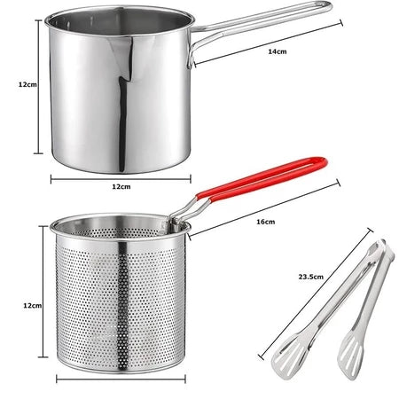 InoxFry - Fritadeira Profunda de Aço Inoxidável 1300ml Com Cesto de Fritura e Pinças Para Alimentos - Entrega Grátis