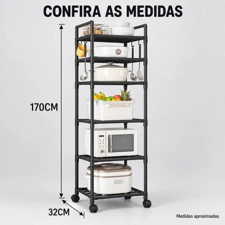 PratLine - Estante Organizadora Metálica Com 6 Prateleiras de Cozinha - Entrega Grátis