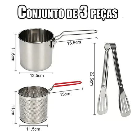 InoxFry - Fritadeira Profunda de Aço Inoxidável 1300ml Com Cesto de Fritura e Pinças Para Alimentos - Entrega Grátis