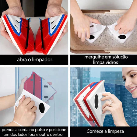 CleanGrip - Limpador Magnético De Vidros e Janelas Limpeza Com Total Segurança - Entrega Grátis