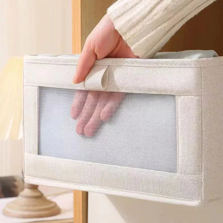 Caixas Organizadoras de Guarda-Roupa em Tecido de Linho com Visor - Entrega Grátis
