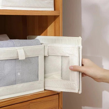 Caixas Organizadoras de Guarda-Roupa em Tecido de Linho com Visor - Entrega Grátis