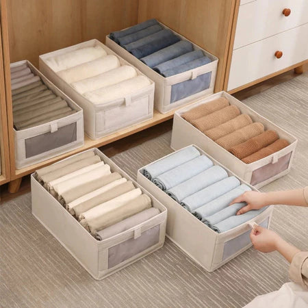 Caixas Organizadoras de Guarda-Roupa em Tecido de Linho com Visor - Entrega Grátis