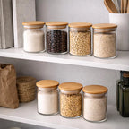 Kit Potes Para Condimentos de Vidro Com Tampa de Bambu e Anel de Silicone Excelente Vedação - Entrega Grátis