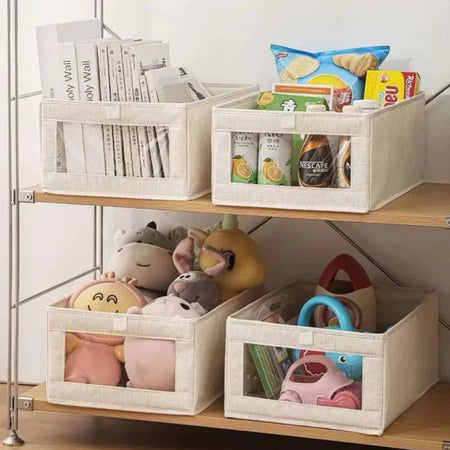Caixas Organizadoras de Guarda-Roupa em Tecido de Linho com Visor - Entrega Grátis