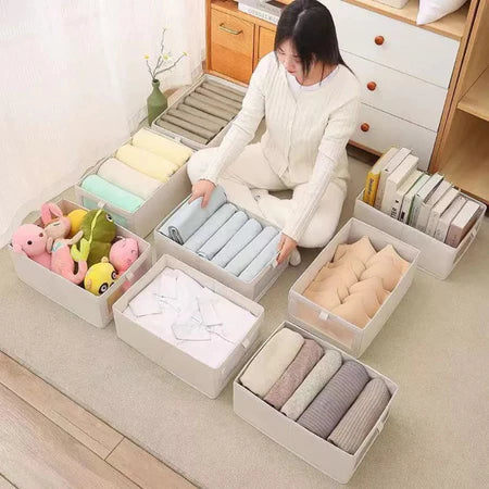 Caixas Organizadoras de Guarda-Roupa em Tecido de Linho com Visor - Entrega Grátis