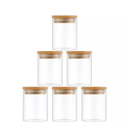 Kit Potes Para Condimentos de Vidro Com Tampa de Bambu e Anel de Silicone Excelente Vedação - Entrega Grátis