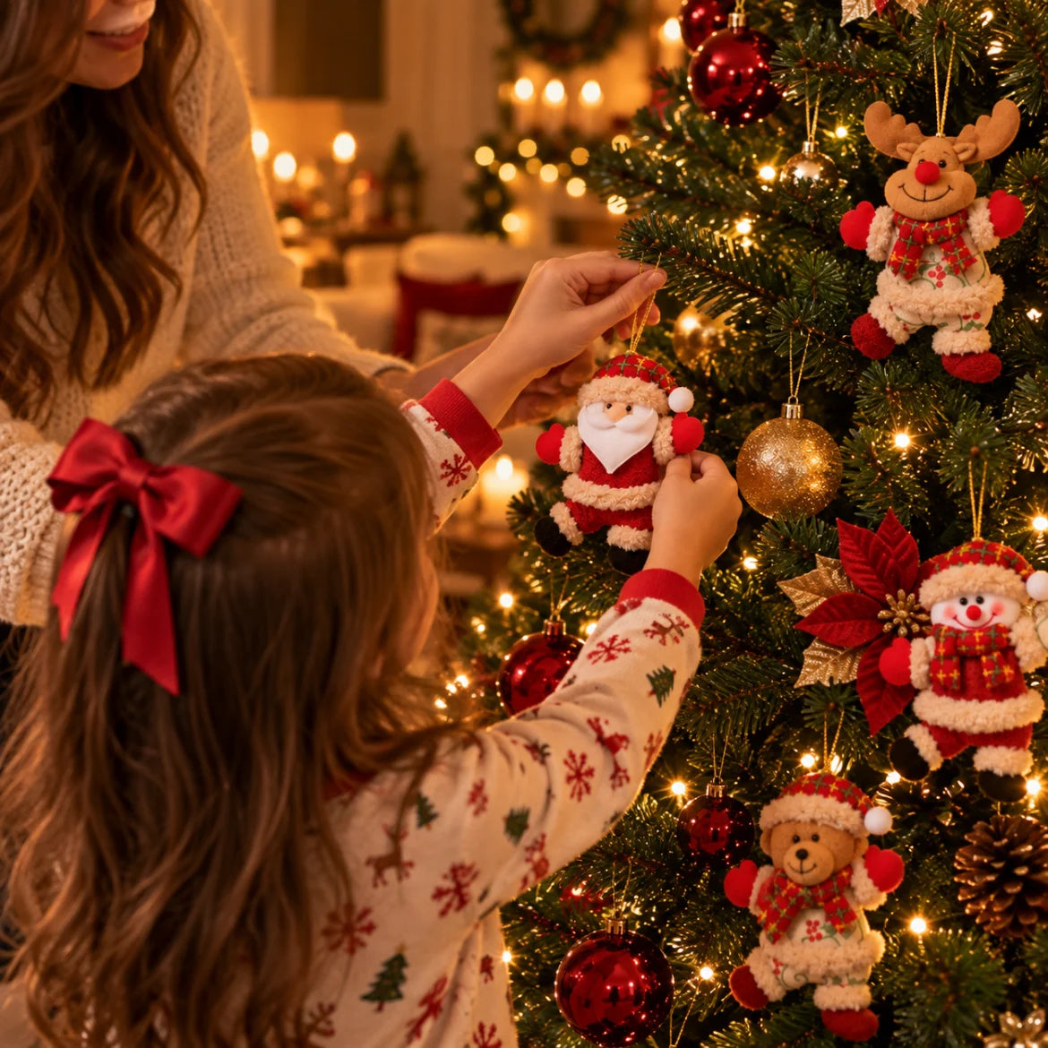 Kit Enfeites de Natal de Pelúcia Para Árvore com Papai Noel, Rena, Boneco de Neve e Urso - Entrega Grátis