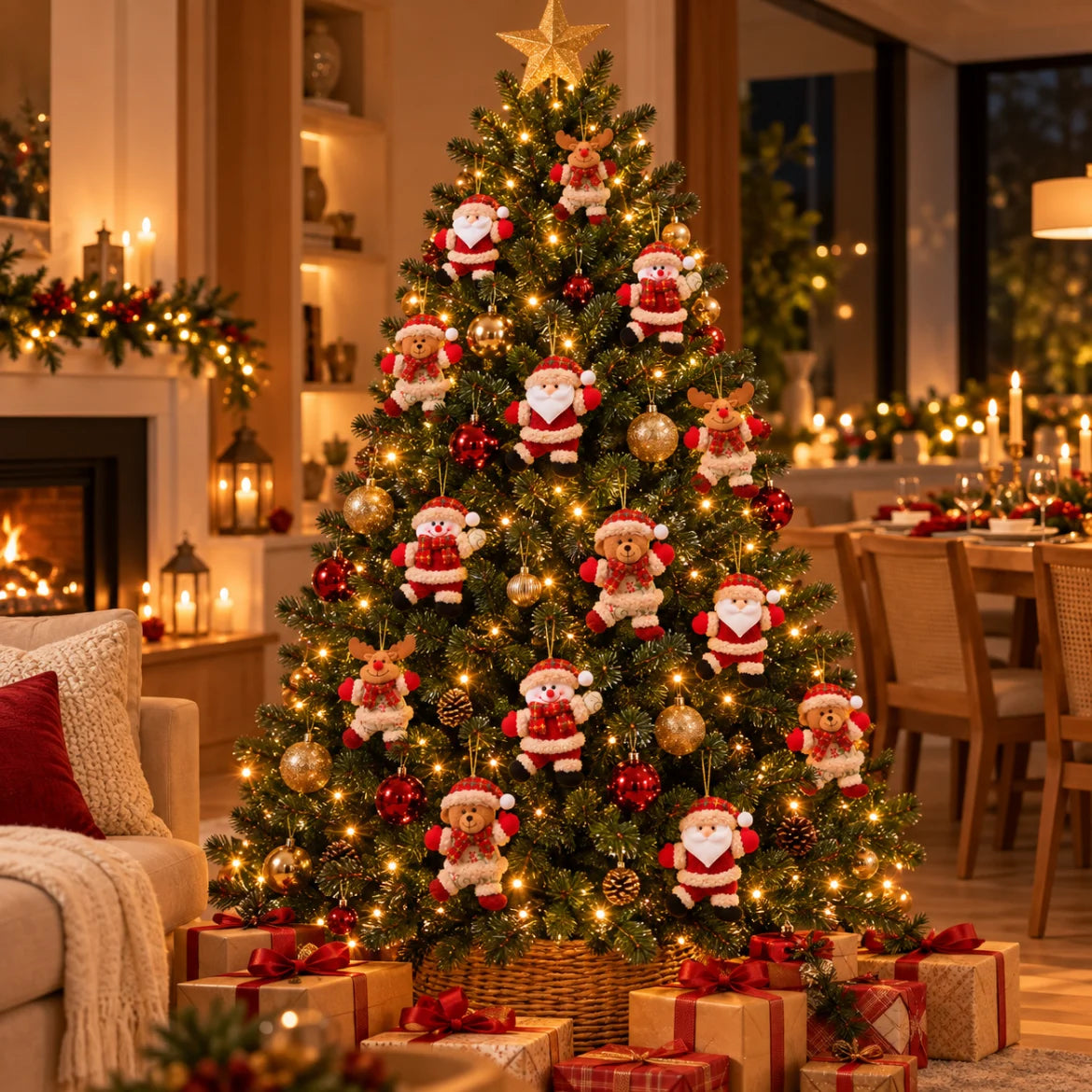 Kit Enfeites de Natal de Pelúcia Para Árvore com Papai Noel, Rena, Boneco de Neve e Urso - Entrega Grátis